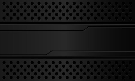 Abstract dark grey metallic black line cyber banner on circle mesh pattern design modern luxury futuristic technology background vector illustration.のイラスト素材