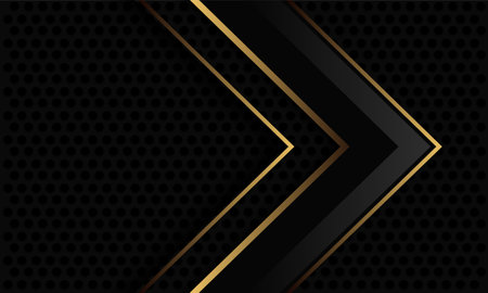 Abstract black glossy gold arrow direction  geometric on dark circle mesh design modern luxury futuristic background vector illustration.のイラスト素材