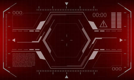 HUD sci-fi interface screen view red danger design virtual reality futuristic technology display vector illustration.&#xD;のイラスト素材