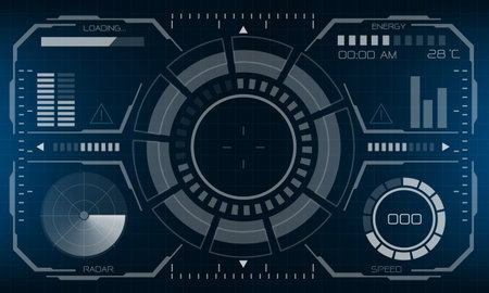HUD sci-fi interface screen view blue design virtual reality futuristic technology display vector illustration.&#xD;のイラスト素材