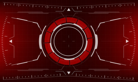 HUD sci-fi interface red screen view design virtual reality futuristic technology display vector illustration.のイラスト素材
