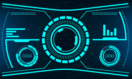 HUD sci-fi interface screen view blue design virtual reality futuristic technology display vector illustration.&#xD;のイラスト素材