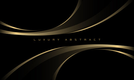 Abstract gold curve glossy geometric overlap luxury on black design modern creative background vector illustration.のイラスト素材