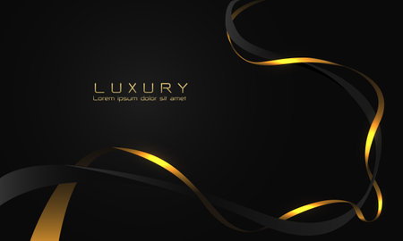 Abstract black curve gold line ribbon luxury design modern creative background vector illustration.のイラスト素材