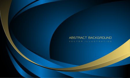 Abstract gold line blue metallic curve dynamic overlap shadow design modern futuristic luxury creative background vector illustration.のイラスト素材