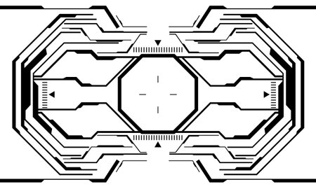 HUD sci-fi interface screen view black octagon geometric on white design virtual reality futuristic technology creative display vector illustration.のイラスト素材