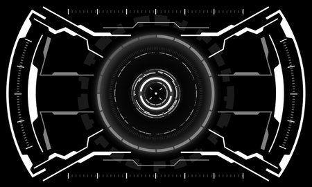 HUD sci-fi interface screen view white geometric on black design virtual reality futuristic technology creative display vector illustration.のイラスト素材