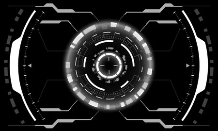 HUD sci-fi interface screen view white geometric on black design virtual reality futuristic technology creative display vector illustration.のイラスト素材