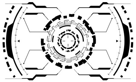HUD sci-fi interface screen view black geometric on white design virtual reality futuristic technology creative display vector illustration.のイラスト素材