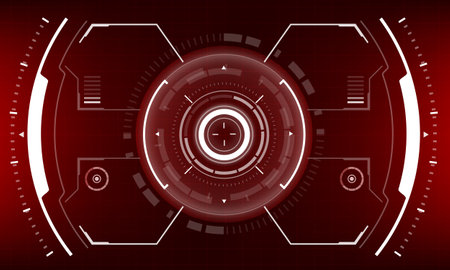 HUD sci-fi interface screen view white geometric on red design virtual reality futuristic technology creative display vector illustration.のイラスト素材