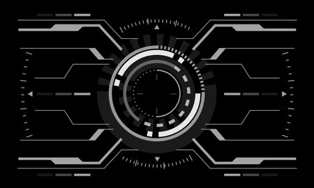 HUD sci-fi interface screen view white geometric on black design virtual reality futuristic technology creative display vector illustration.のイラスト素材