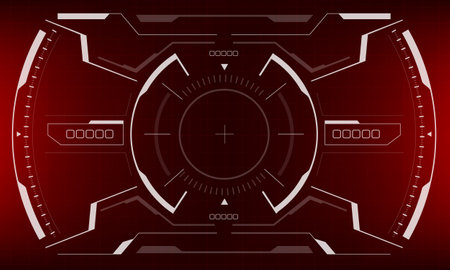 HUD sci-fi interface screen view white geometric on red design virtual reality futuristic technology creative display vector illustration.のイラスト素材