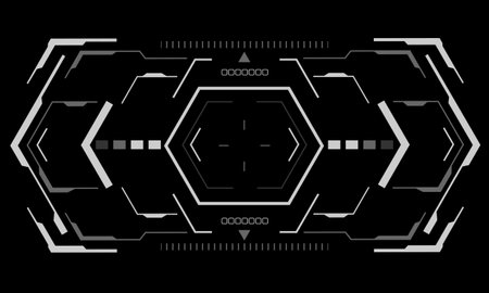 HUD sci-fi octagon interface screen view white geometric design virtual reality futuristic technology creative display on black vector illustration.のイラスト素材