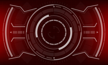 HUD sci-fi circle interface screen view white geometric design virtual reality futuristic technology creative display on red vector&#x9; illustration.のイラスト素材