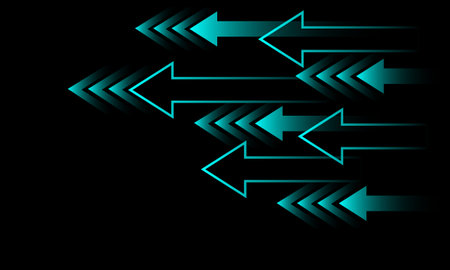 Abstract blue neon arrow direction geometric design modern futuristic hechnology on black background vector illustration.のイラスト素材