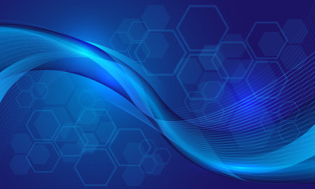 Abstract technology blue curve lines hexagon geometric design modern futuristic background vector illustration.のイラスト素材
