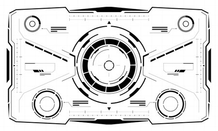 HUD sci-fi interface screen view black geometric design virtual reality futuristic technology creative display on white vector illustration.のイラスト素材