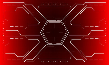 HUD sci-fi interface screen view white hexagon geometric design virtual reality futuristic technology creative display on red vector.のイラスト素材