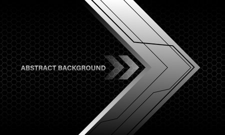 Abstract silver arrow direction black circuit cyber geometric on dark grey hexagon mesh design modern luxury technology futuristic background vector illustration.のイラスト素材