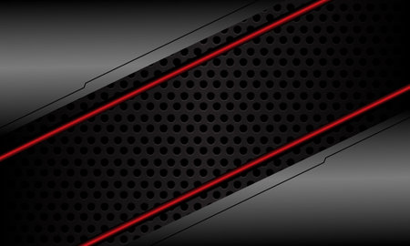 Abstract grey metallic red line black circle mesh slash dynamic geometric design modern futuristic technology background vector illustration.のイラスト素材
