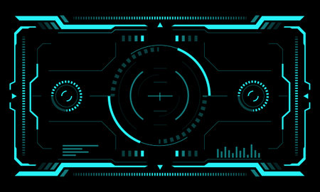 HUD sci-fi interface screen blue view design virtual reality futuristic technology display vector illustration.のイラスト素材