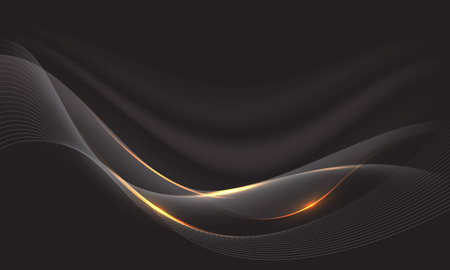 Abstract grey wave gold light on black luxury design creative modern background vector illustration.のイラスト素材