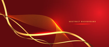 Abstract luxury curve gold lines shadow on red background with copy space for text design vector illustrationのイラスト素材