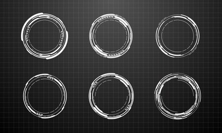 Set of sci fi white circle user interface elements technology futuristic design modern creative on black background vector illustration.のイラスト素材