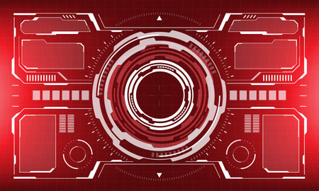 HUD sci-fi interface screen view white circular geometric design virtual futuristic technology creative display on red vector illustration.のイラスト素材
