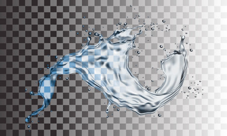 Realistic water splash spiral dynamic on grey gradient checkered background vector illustration.のイラスト素材