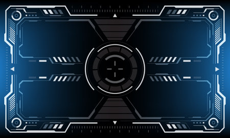 HUD white sci-fi interface screen view black geometric design virtual reality futuristic technology creative display on blue vector illustration.のイラスト素材
