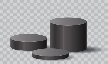 Metal black podium circle blank set collection on grey checkered background vector illustration.のイラスト素材