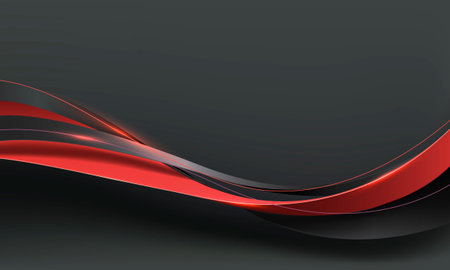 Abstract red ribbon curve overlap on grey luxury background vector illustration.のイラスト素材