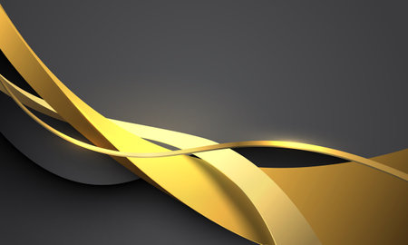 Abstract gold black ribbon curve overlap on grey luxury background vector illustration.のイラスト素材