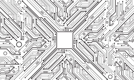 Abstract black circuit board technology connected lines electronics elements computer motherboard...