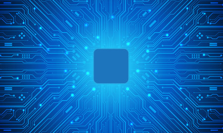 Abstract blue circuit board technology connected lines electronics elements computer motherboard...
