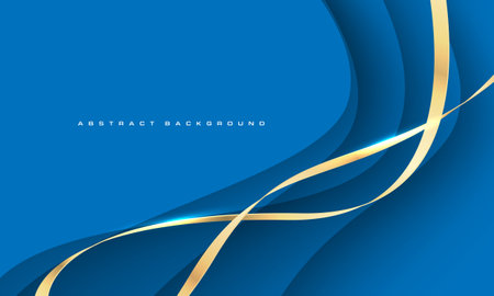 Abstract gold ribbon curve overlap on blue luxury background vector illustration.のイラスト素材