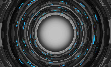 Abstract technology blue light black grey circle circuit cyber futuristic style geometric design modern creative background vector illustration.のイラスト素材
