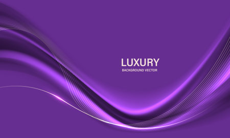 Abstract gold ribbon wave curve on purple luxury background vector illustration.のイラスト素材