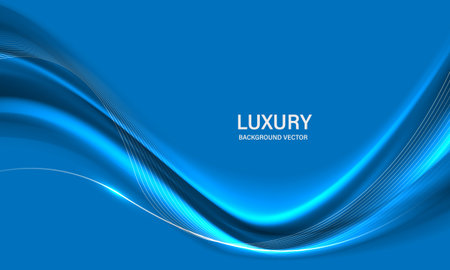 Abstract gold ribbon wave curve on blue luxury background vector illustration.のイラスト素材