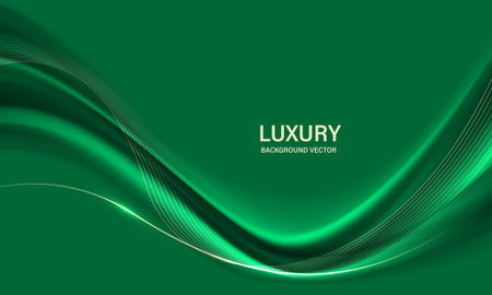 Abstract gold ribbon wave curve on green luxury background vector illustration.のイラスト素材