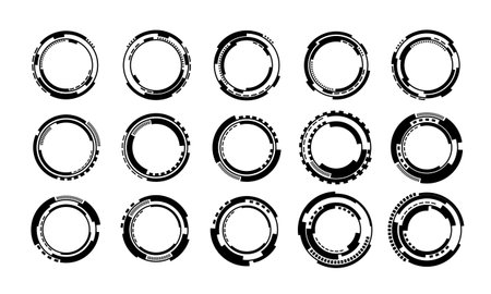 Set of sci fi black circle user interface elements technology futuristic design modern creative on white background vector illustration.のイラスト素材