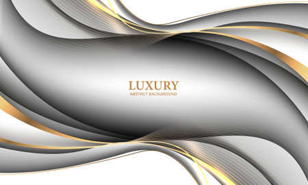 Abstract wave gold ribbon curve on white luxury background vector illustration.のイラスト素材