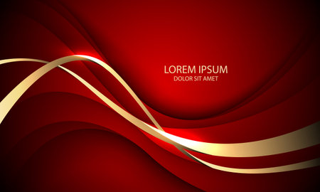 Abstract wave gold ribbon curve on red design modern luxury background vector illustration.のイラスト素材