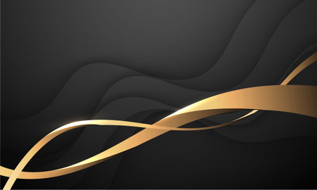 Abstract wave gold ribbon curve on black design modern luxury background vector illustration.のイラスト素材