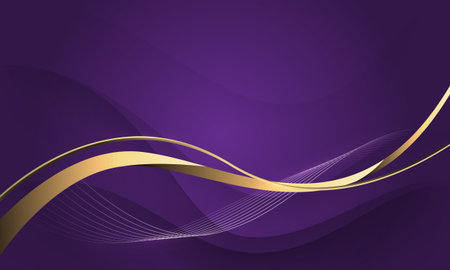 Abstract golden ribbon wave curve overlap on purple with blank space design luxury background vector illustration.のイラスト素材