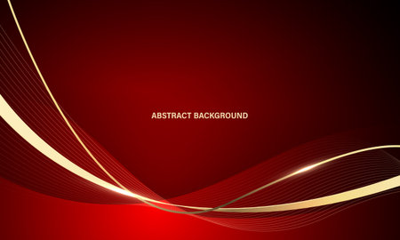 Abstract luxury golden ribbon wave curve on red background vector illustration.のイラスト素材