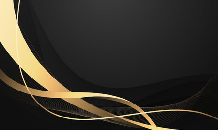 Abstract luxury golden ribbon wave curve on black background vectorのイラスト素材