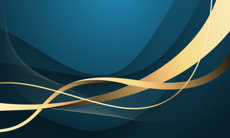 Abstract luxury golden ribbon wave curve on blue background vectorのイラスト素材