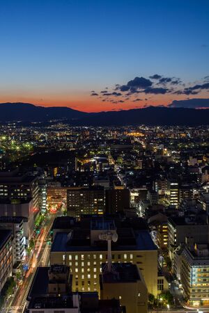 Night view of Kyoto city landscape view location at Kyoto Japanの写真素材